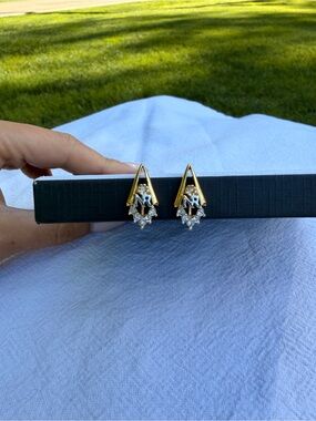 Vintage Nina Ricci Gold-Plated Crystal Clip-On Earrings